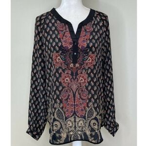 Tolani Anthropologie Half Button 100% Silk Blouse Size Large
